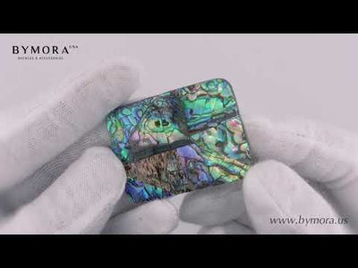 Rectangular 25mm Belt Buckle – English Silver Finish + Cracked Paua Blue Mother of Pearl