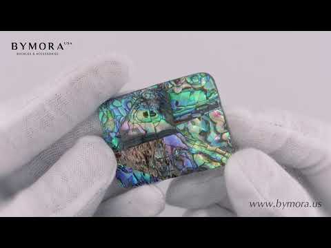 Load video: Rectangular 30mm Belt Buckle – English Silver Finish + Cracked Paua Blue Mother of Pearl