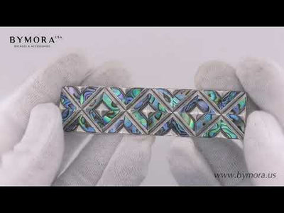 Geometric Diamond 20mm Belt Buckle – English Silver Finish + Solid Paua Blue Mother of Pearl