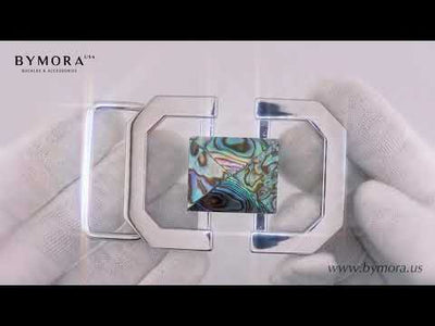 Geometric Motif 40mm Belt Buckle – Shiny Nickelfree Finish + Solid Paua Blue Mother of Pearl