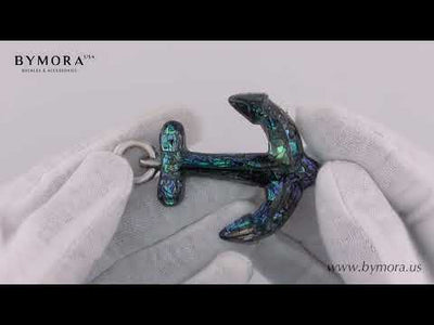 Anchor 40mm Belt Buckle – English Silver Finish + Cracked Paua Blue Mother of Pearl